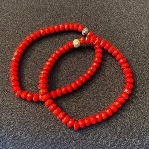 Kids starter bracelets for fun - red strung beads on flexible cord